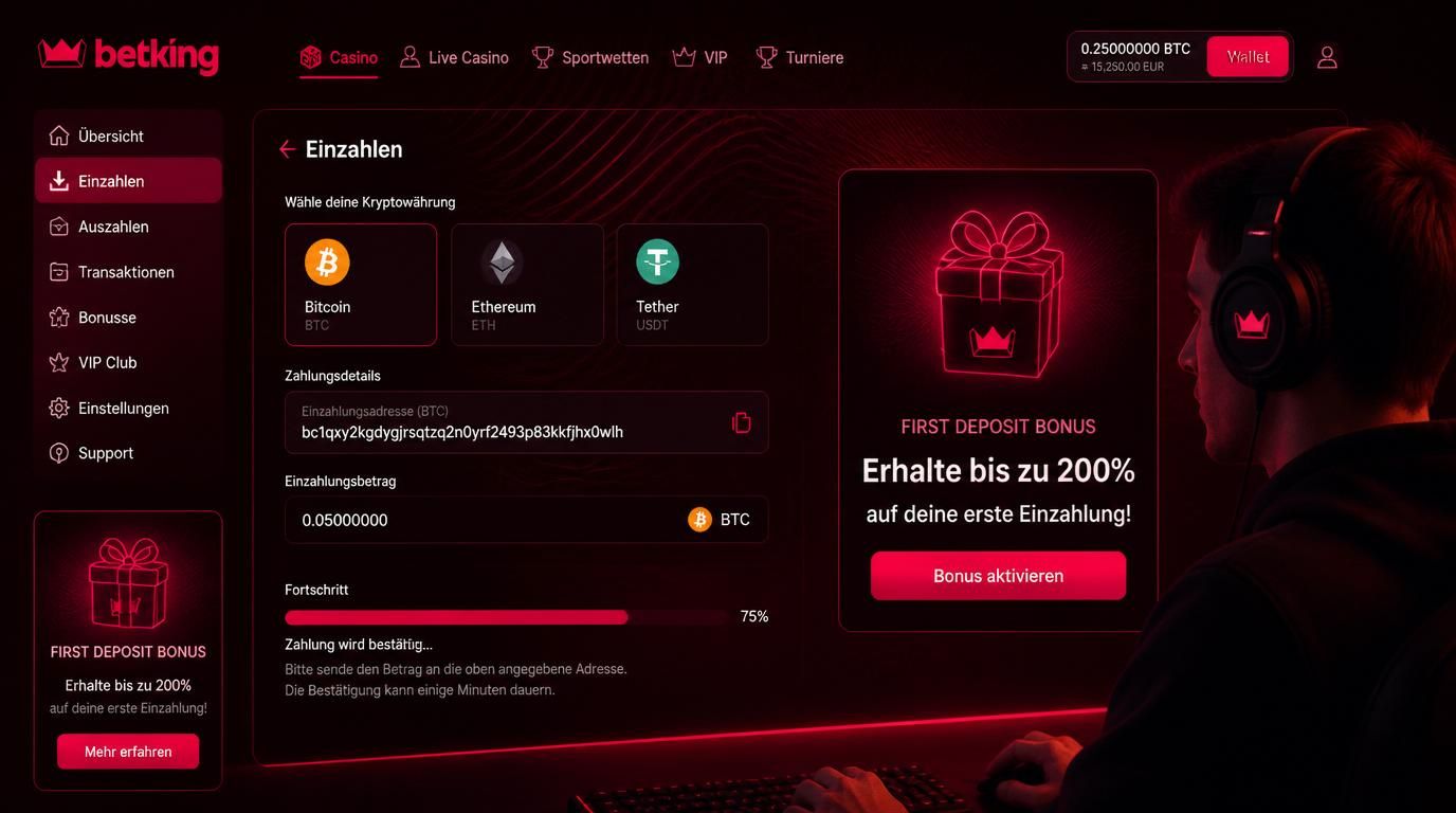  Ein Krypto-Wallet, Einzahlung erfolgt, erster Bonus aktiviert. 