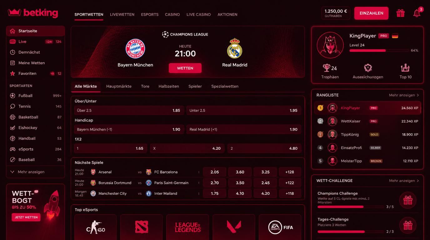 Wett-Challenges und Levelsystem bei BetKing 