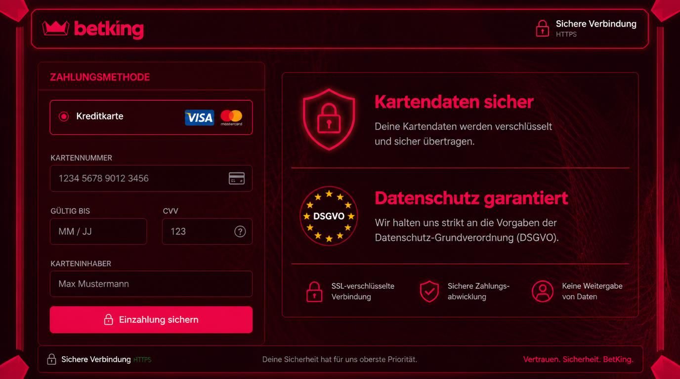 Grafische Darstellung von sicheren Kartenzahlungen und Datenschutz bei Einzahlungen. 